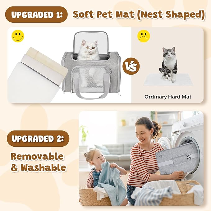 FOORLON Cat Carrier Soft for Pets Up to 15 Lbs, Cat Travel Bag Soft-Sided with Padded Shoulder Strap, Pet Dog Carriers for Small Dogs Travel Puppy Carry Airline Approved, Grey