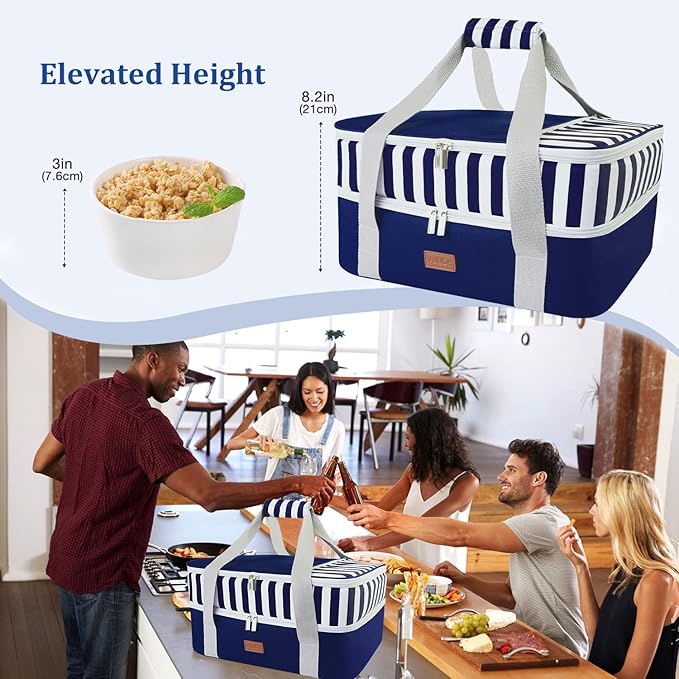 Vuudh Casserole Carrier Bag - Double Decker Food Bag, Insulated Casserole Carrier for Hot or Cold Food, Lasagna Holder Tote for Picnics,Beaches,Traveling or Gifts (Blue)