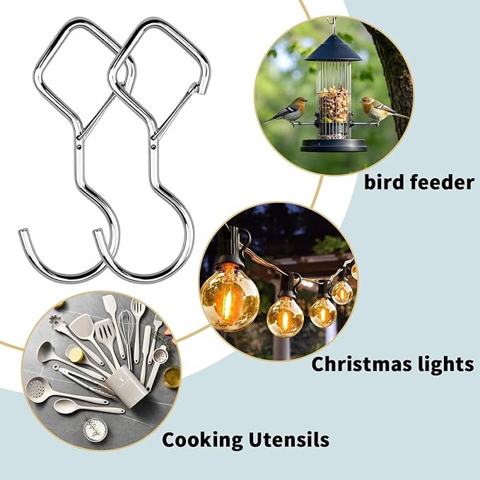 Heavy Duty S Hooks for Hanging, 4-Inch Ceiling Hooks with Lock, Secure Storage for Plants, Kitchen Utensils, Bags, Clothes, Towels (Silver, 20 pcs)