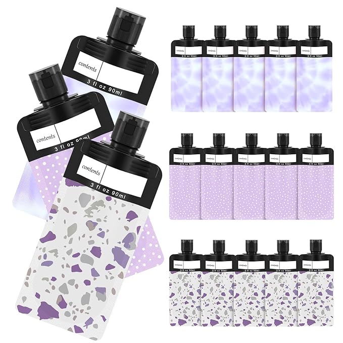 18 Pack Travel pouches for toiletries liquid,TSA Approved Travel Squeeze Pouches,liquid pouches for travel, squeeze pouches refillable,Leakproof Travel Containers for Toiletries (Purple)