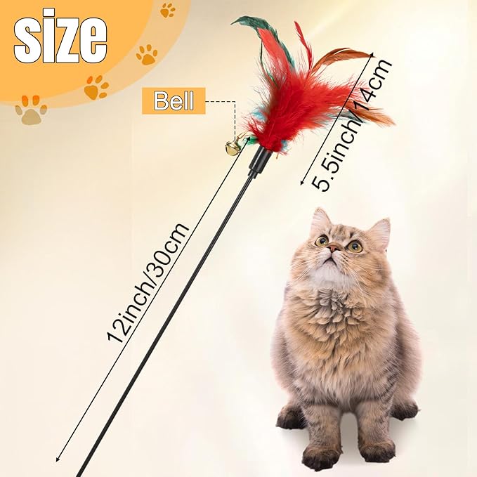 Leitee 50 Pcs Cat Wand Toy Feather Stick Cat Toy Feather Toys and Teaser Wand Bulk Interactive Stick for Indoor