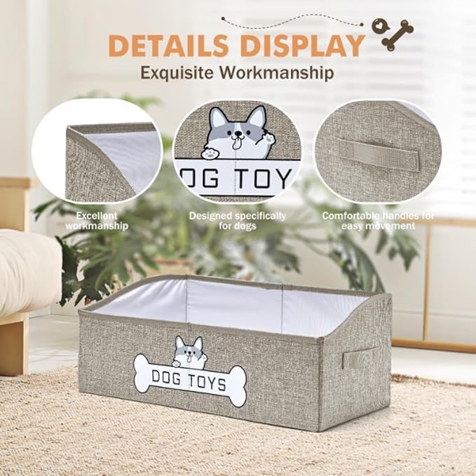 Mutiearo Dog Toy Basket, Collapsible Dog Toy Box with Handle, Perfect for Storing Pet Toys and Accessories (Light Khaki)