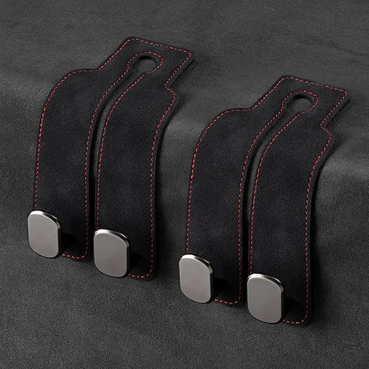 2 Pack Car Seat Back Storage Hook, Headrest Hooks for Car with Metal Hooks, Premium Suede Leather Car Headrest Hooks Universal Car Seat Hooks for Purses, Bags & Groceries(Black)