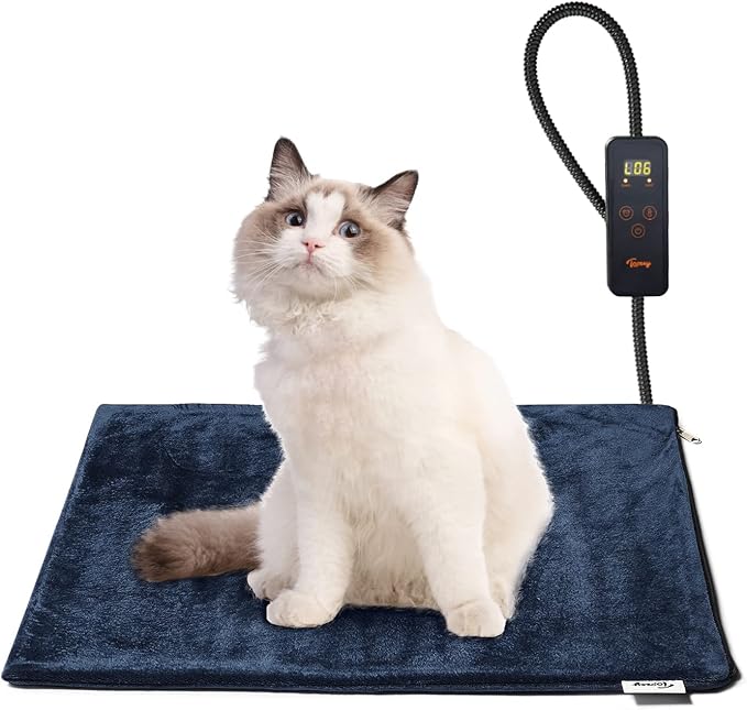 Toozey Pet Heating Pad, 6 Adjustable Temperature Heated Cat Bed with Timer, Waterproof Electric Heated Mat for Dogs and Cats, Chew Resistant Cord, Safe Indoor Use, 18x16in