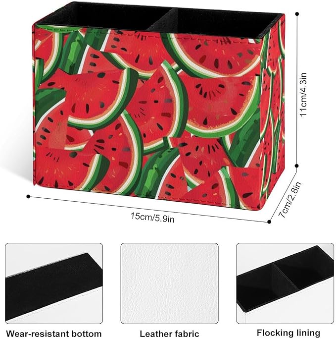 Famame Red Seamless Watermelons Pencil Holder for Desk, Leather Desktop Container Pen Cup Storage Study Table Pen Organizer Makeup Brush Holder for Classroom Office Home