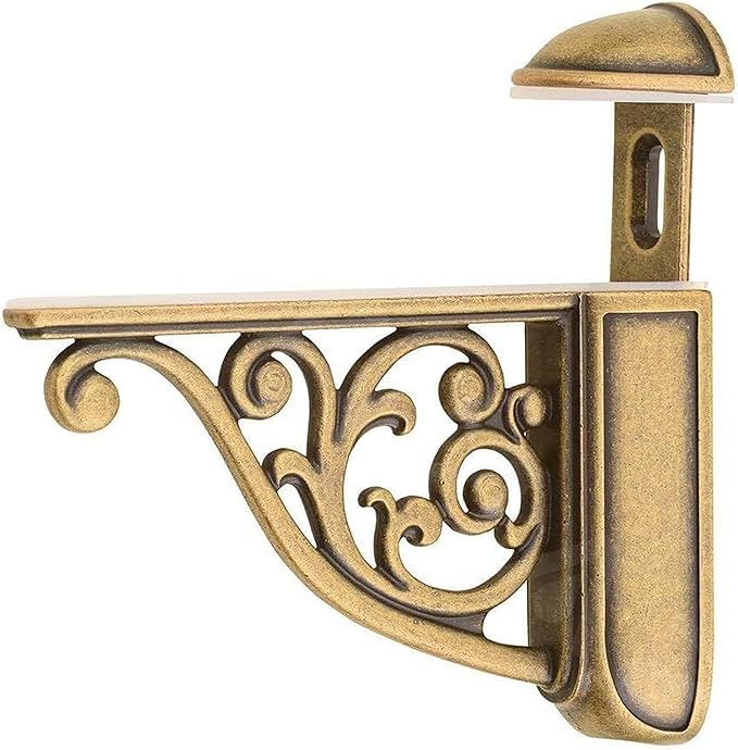 Glass Shelf Brackets 5 Inch 2PCS Heavy Duty Antique Brass Wall Bracket Baroque Kitchen Decorative Rack Shelves, Adjustable Shelf Brackets. (2,Antique Brass)