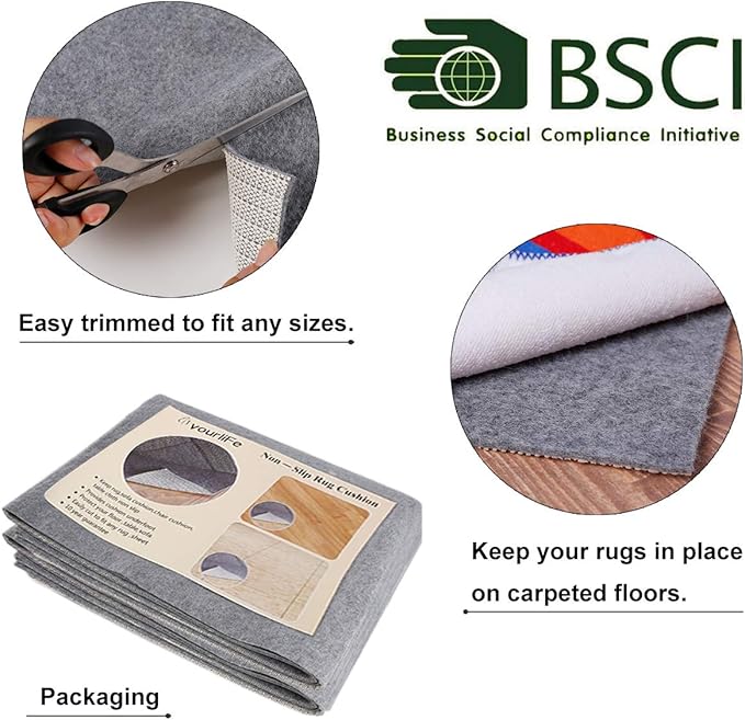 Non Slip Rug Pad Grippers - Round 6x6 Ft, 1/8" Thick, (Felt + Rubber) Double Layers Area Carpet Mat Tap, Provides Protection and Cushioning for Hardwood or Tile Floors