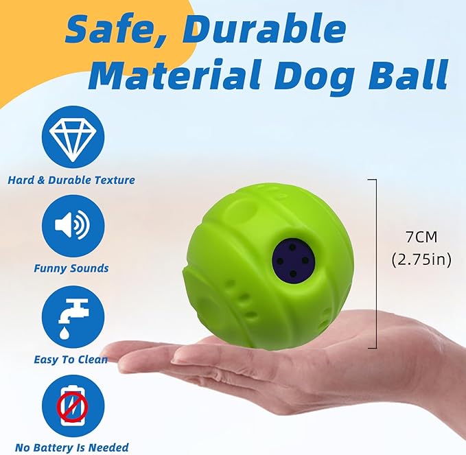 SHAKE AND LAUGH Dog Toys Ball, Interactive Dog Ball, No Paint, Gibbering Sound with Surface Concave Lines, XS, 2.75 in (7 cm)