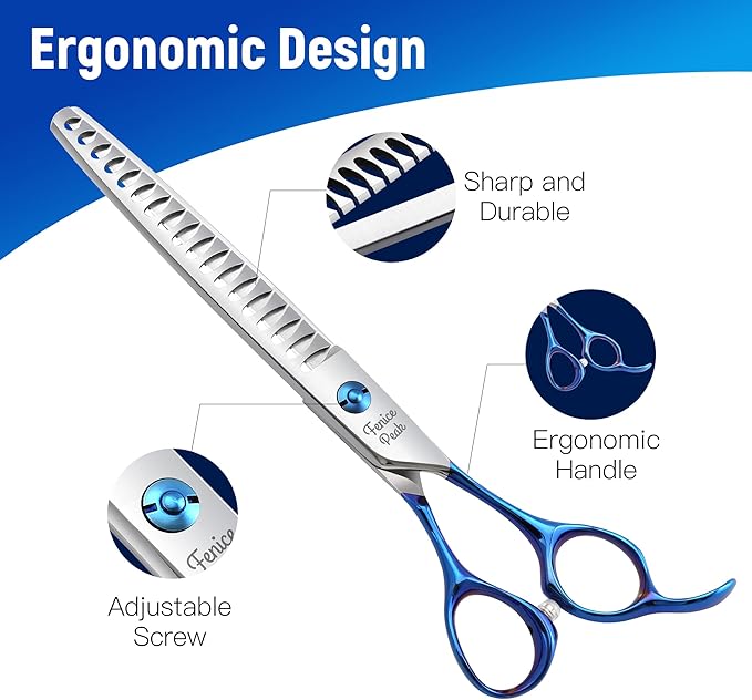 Fenice Peak 4PCS Dog Grooming Scissors Set Ergonomically Designed Blue Handles Ideal Dog Shears for Precise Trimming Easy Use with Comb.