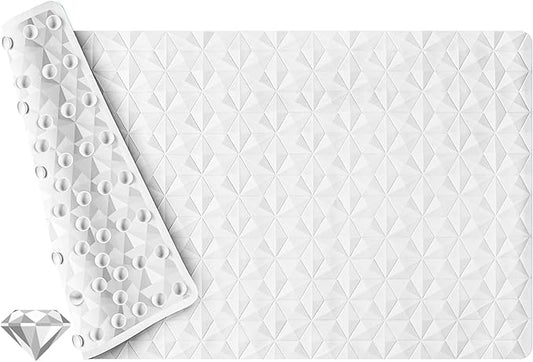 Non Slip Bathtub Mat for Bath Tub Shower - Natural Rubber Mat with 241 Suction Cups - Soft Bathroom Safety Mat - Unique Diamond Pattern - Fatigue Relief - Machine Washable - 16 × 28 Inch