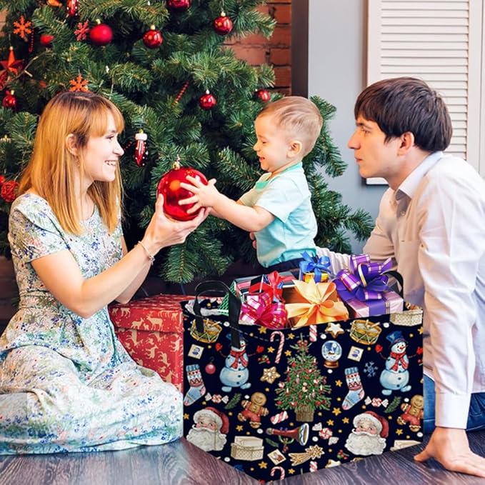 FXOCSHE Rectangle Christmas Basket,Nursery Hamper,Waterproof Laundry Hamper,Collapsible Canvas Laundry Basket,Toy Organizer,Christmas room decor,Gift Basket(Santa Claus)