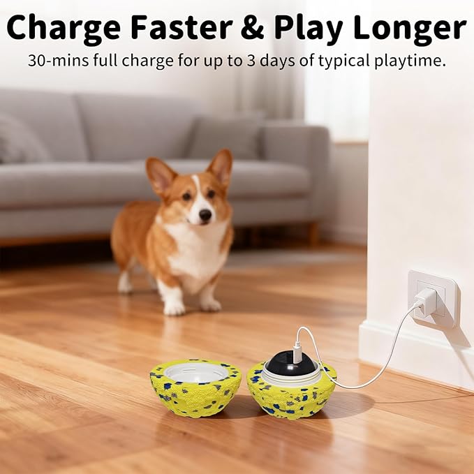 JoyBruko Interactive Dog Toys Ball, Moving Dog Toys to Keep Them Busy, Automatic Self Rolling & Bouncing, Soft E-TPU Material IPX7 Waterproof, Enrichment for Small Medium Large Breeds, Yellow