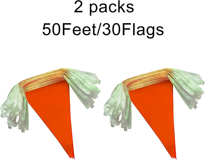 100 Feet Orange Pennant Banners Flags String Hanging Triangle Bunting Flags,Party Decorations for Grand Opening,Kids Birthday,Carnival,60 PCS