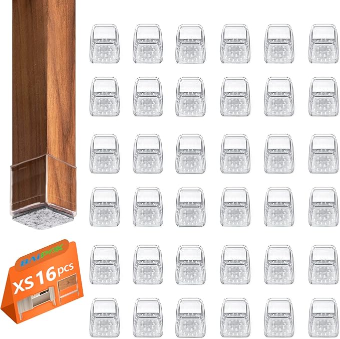 16pcs Square Chair Leg Floor Protectors, Felt Pads Chair Leg Protectors for Hardwood Floors, Silicone Furniture Feet Cups Covers Felt Pads, Prevents Scratches & Reduce Noise, Clear, X-Small