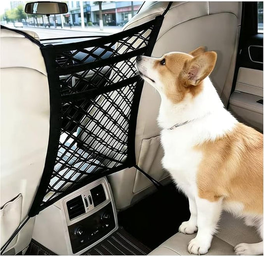 DYKESON Pet Barrier Dog Car Net Barrier with Car Mesh Organizer Baby Stretchable Storage Bag Universal for Cars, SUVs -Easy Install,Safer to Drive with Pets and Children, 3 Layer S