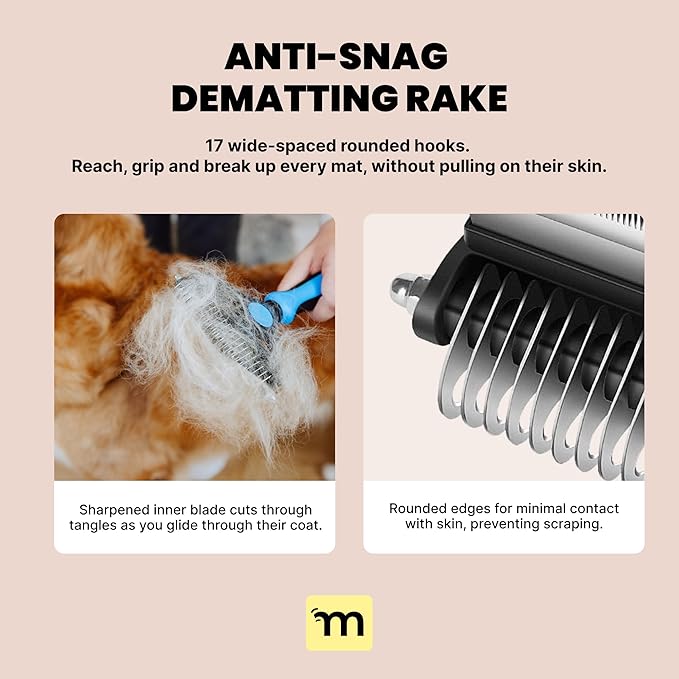 MalsiPree Dog Brush for Shedding - 2 in 1 Undercoat Rake Deshedding Tool for Medium to Large Double-Coated Dog Grooming - Pet Dematting Comb - Pet Deshedder (Pink)