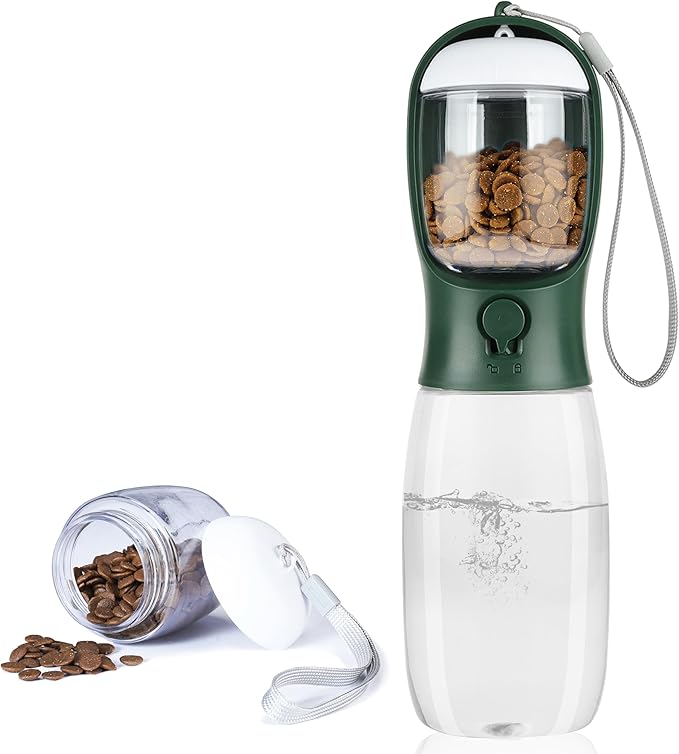 AVELORA Dog Water Bottle,Portable pet Water Bottle with Food Container,Outdoor Portable Water Dispenser for Cat,Rabbit,Puppy and Other Pets for Walking,Hiking,Travel(19oz)