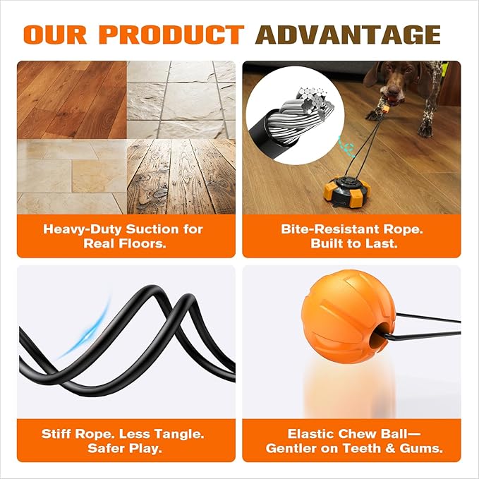 Interactive Dog Toys Upgraded Strong Tug-of-War Dog Toy Mentally Stimulating Toys for Dog Tug of War Dog Toy for Aggressive Chewers Durable Puppy Molar Chew Toy with Teeth Cleaning Dog （Black-orange）