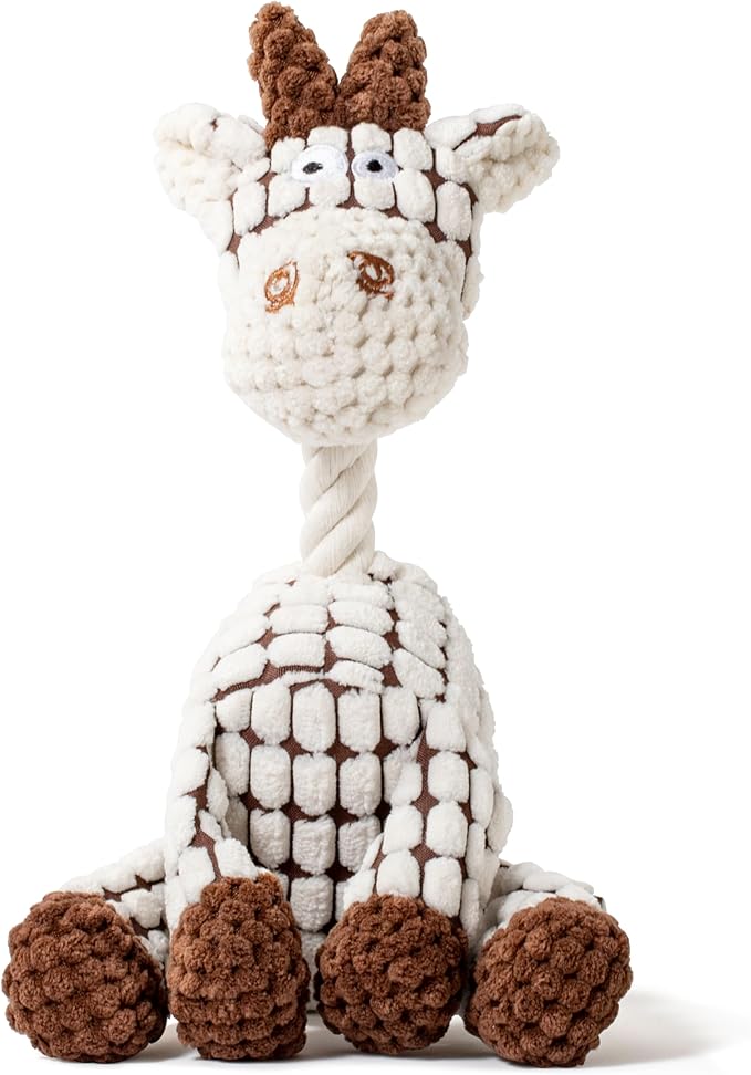 Squeaky Plush Dog Toys - Adorable Animal Designs with Soft Cotton Filling, Cute Stuffed Dog Chew Toys for Small, Medium Non-Aggressive Chewing Dogs Chewer (White - Giraffe/Lamb)