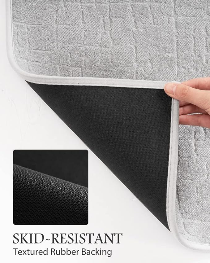 AMOAMI-Bath Mat-Absorbent Quick Dry Bathroom Floor Mats-Washable Rubber Backing Bath Mats for Bathroom Rugs Fit Under Door-Bath Rug for in Front of Sink Bathtub Shower Room, Grey 24''x70''
