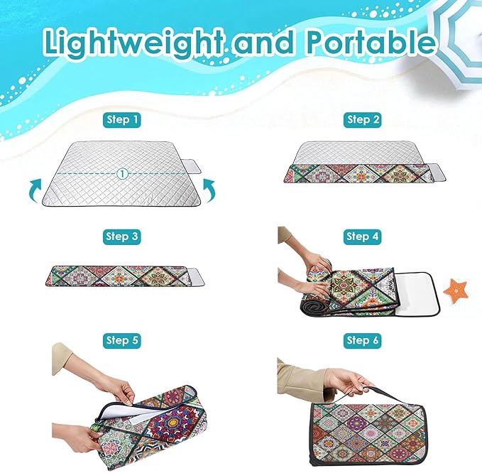 Waterproof Picnic Outdoor Blanket, 79" x 59" Sandproof Foldable Large Picnic Blanket for Beach, Camping, Park, Travel, Concert, Great Gift for Families and Couples (Bohemian Color)