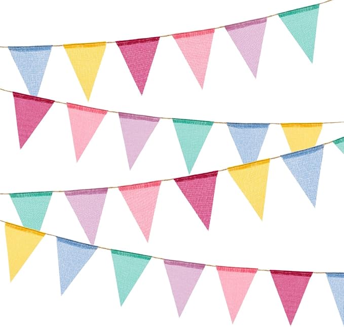 60 Flags Imitated Burlap Pennant Banner - Multicolor Fabric Triangle Rainbow Flag Bunting for Party and Festival Classroom Hanging Decoration