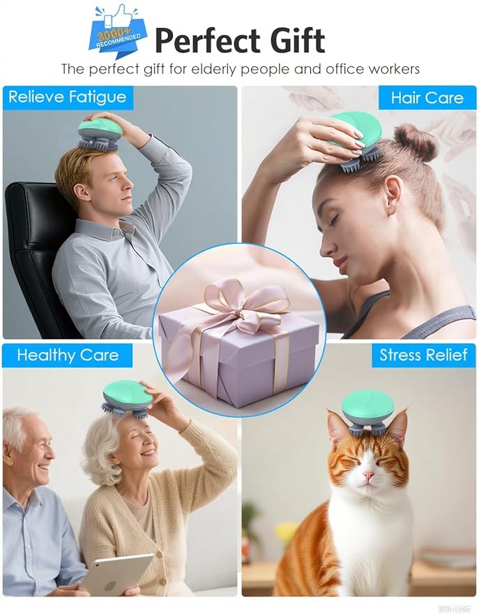 Upgraded Handheld Pet Massager, Electric Scalp Massager, Head and Back Scratcher for Relieving Tight Stiffness Muscles, Promote Bonding, Green