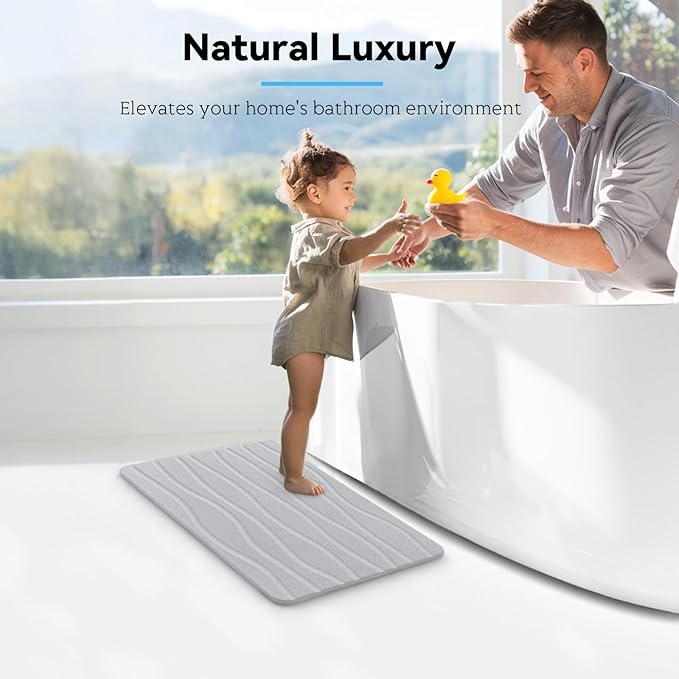 Bath Stone Mat, Fast-Absorbing, Quick-Dry, and Non-Slip Bathroom Mat, Inspired Diatomaceous Earth Bath Mat, Carbon Gray-River