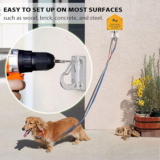 X-TECOKIT Heavy Duty Stainless Steel Dog Leash Parking Hook,Fixed Wall Mount Tie Out Anchor,Hands Free Pet Security Leash Hanger for Indoor-Outdoor Use,Easy to Install&Rustproof(1-Pack)