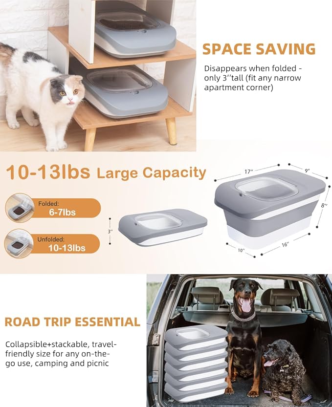 DDMOMMY 10-13 Lbs Dog Food Stroage Container, Collapsible Dog Food Containers with Airtight Lid, Pet Food Scoop and Silicone Dog Bowl, Pet Food Storage Container Dry Food for Dog, Cat and Other Pets