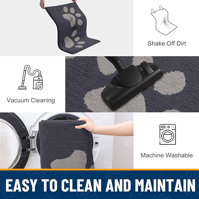 Smiry Dog Door Mat for Muddy Paws, Absorbs Moisture and Dirt, Low-Profile Entryway Mat with Non-Slip Backing, Entry Indoor Outdoor Doormat for Inside Floor (47x24 Inches, Dark Grey, Paw)