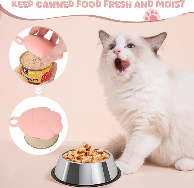 Yummy Sam 5 Pcs Pet Food Can Lids & Spoons Set, Including Wet Food Storage Can Covers for Multiple Sizes Pet Food Cans, Cat Can Opener, Cat Strip Feeder Spoon and Cat Spoons for Wet Food (Pink)