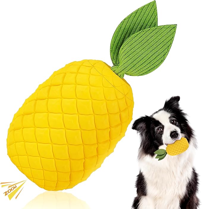 Pineapple Dog Chew Toys for Aggressive Chewers, Indestructible Dog Toy with Squeaker, Tough Durable Nature Rubber for Large Breed Dogs, Interactive Play, Puppy Teeth Cleaning