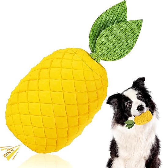 Pineapple Dog Chew Toys for Aggressive Chewers, Indestructible Dog Toy with Squeaker, Tough Durable Nature Rubber for Large Breed Dogs, Interactive Play, Puppy Teeth Cleaning
