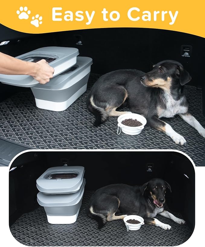 DDMOMMY 10-13 Lbs Dog Food Stroage Container, Collapsible Dog Food Containers with Airtight Lid, Pet Food Scoop and Silicone Dog Bowl, Pet Food Storage Container Dry Food for Dog, Cat and Other Pets