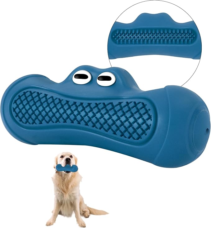 IPTPAS Durable Dog Chew Toy for Aggressive Chewers, Tough Natural Rubber Squeaky Dog Toy with Irresistible Beef Flavor, Dental Care, Teeth Cleaning & Boredom Relief for Medium & Large Dogs (Blue)