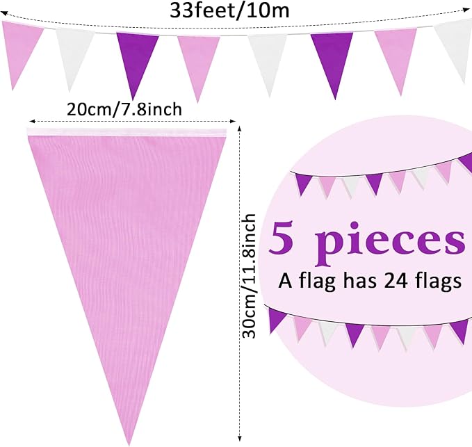 Preboun 164 Feet Pastel Pennant Banner Bunting Pennant Banner Garland 120 Pcs Pastel Triangle Flags on a String for Baby Shower Birthday Graduation Wedding Hanging Decorations(Purple)