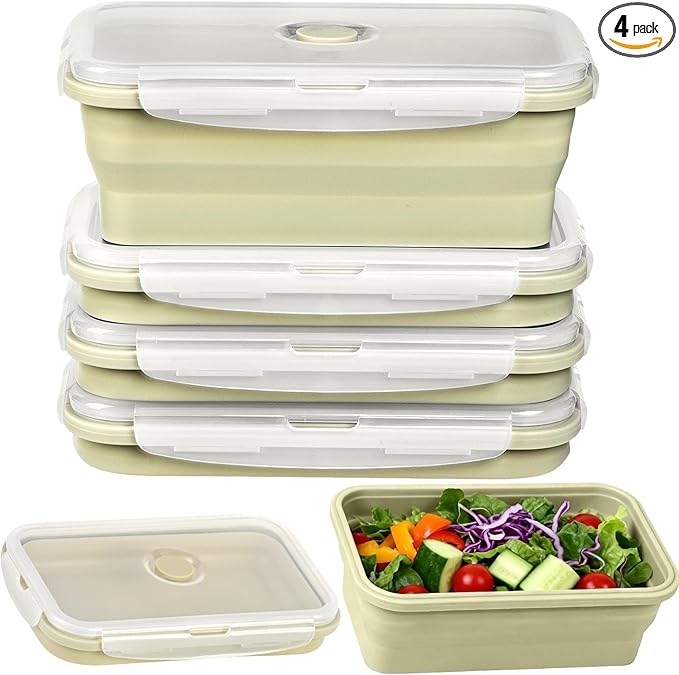 Silicone Food Storage Containers with Lids, 4 Pack Set 40.5oz/1200ml Collapsible Meal Prep Lunch Containers, Microwave, Freezer and Dishwasher Safe