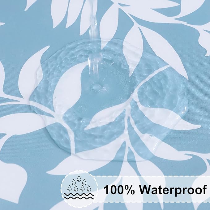 misaya Rectangle Vinyl Tablecloth, Fitted Table Cover, 100% Waterproof, Elastic Edge, Flannel Backing, Plastic Table Cloth Fit 6 Foot Folding Tables for Picnic, Camping (Blue Leaves, 30x72 inch)