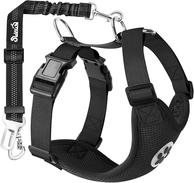 Lukovee Dog Seat Belt for Car, Adjustable Dog Car Harness for Large Medium Small Dogs, Soft Padded & Breathable Mesh Dog Seatbelt with Car Vehicle Connector Strap (Black Double Clip,Large)
