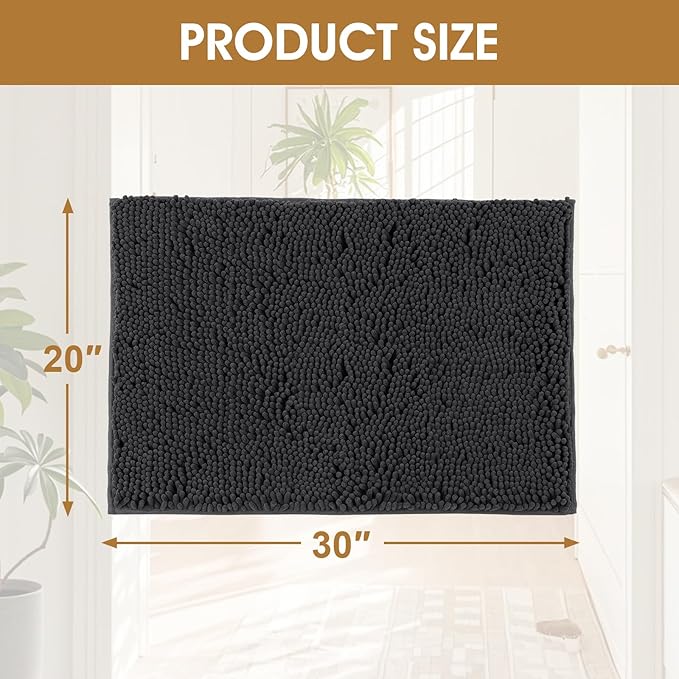 2 Pieces Muddy Door Mats for Dogs, 30" X 20" Chenille Absorbent Doormat, Trap Dirt Non Slip Heavy Indoor Doormat Soft Dog Bed Mat Front Inside Door Mat for Indoor Outdoor Entrance,Dark Grey