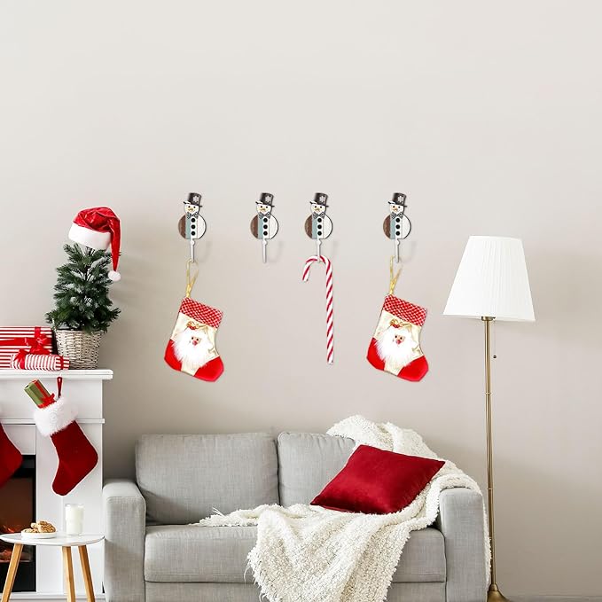 Weysat Christmas Stocking Holder Set of 4 Christmas Stocking Hooks Snowman Wall Hooks for Towel White Key Holder Bathroom Decor Rustic Decorative for Living Room Bathroom