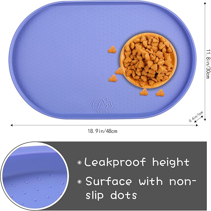 100% Waterproof 0.5" Raised Edge BPA Free Silicone Dog Food Mat, Pet Cat Feeding Mats Contain Spills Protects Floors, Placemats for Cats and Dogs Water Bowl Dishwasher. (Small, Purple)