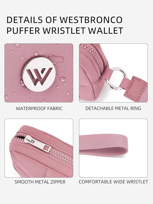 WESTBRONCO Puffer Wristlet Wallets for Women RFID Nylon Wallet with Zipper Quilted Purse for Travel Credit Card Holder Phone