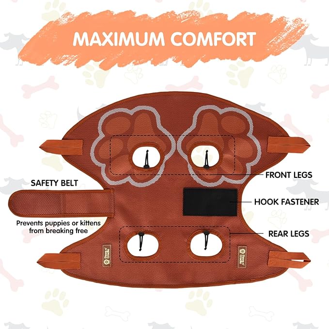 Paws n' Cradle Dog Grooming Hammock Harness for Dogs & Cats - Complete Kit with Adjustable Leg Fittings, Comb, Nail Clipper, File, Hook & Loop Strap, Adjustable Hanging Straps & Snap Hooks (Large)