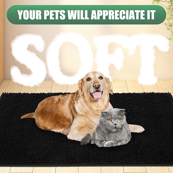 IM HOME Chenille Absorbent Outdoor Doormat 60" x 48", Washable Muddy Door Mats for Dog Non Slip Indoor Doormats Dog Mat for Muddy Paw Front Inside Doormats for Entryway Black