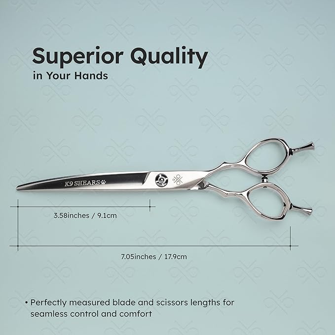 7” Curved Dog Grooming Scissors｜VG10 Japanese Steel Professional Pet Grooming Shears for Cats & Dogs｜Face, Paws, Ears & Tail Precision Trimming｜Lightweight Ergonomic Handcrafted Design｜K9 Shears