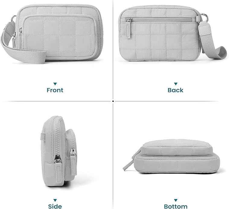 VONAL Wristlet Wallets for Women Nylon Quilted Wallet with 3 Zipper Purse for Travel Credit Card Holder Phone Organizer