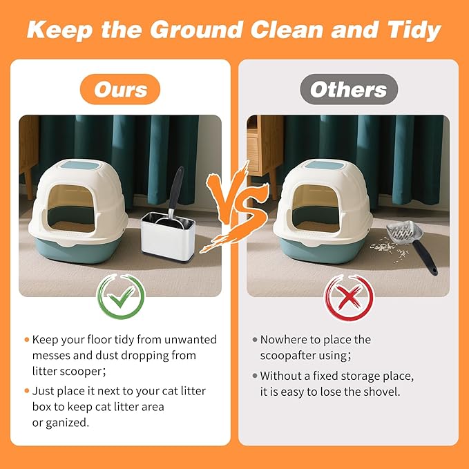 Universal Cat Litter Scoop Holder, Stainless Steel Cat Scooper Caddy for Litter Box, Durable Scoop Stand Metal Trash Container Suitable for Most Metal and Plastic Waste Scoops