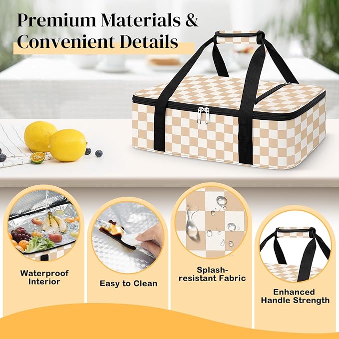 Coobiiya Insulated Casserole Carrier – Portable Tote for Hot or Cold Food, Warmer & Cooler Bag Lunch Bag, Fits 9" x 13" Baking Dish, Ideal for Potluck Parties
